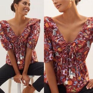 Anthropologie Maeve Ruffled Tie-Front Blouse Size Small